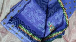 Beautiful Blue Saree with Yellow Motifs