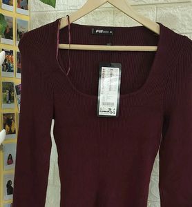 Branded Maroon Ribbed Bodycon Dress