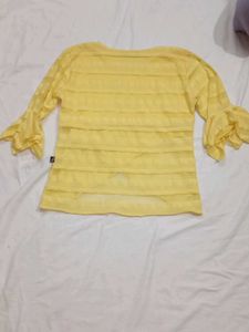 Yellow Bell Sleeve Sheer Top