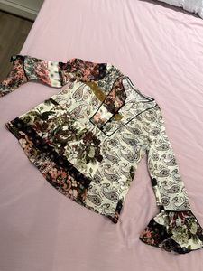 Boho Print Bell Sleeve Top - XS