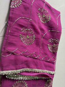 Georgette chiffon pearly purple handwork saree (Ne