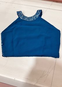 Stunning Teal Sequined Crop Top &amp; Palazzo Set