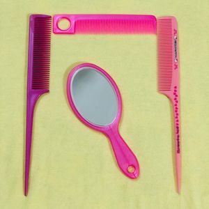 🌈Cute Pink,Green,Brown Hair Combs & Mirror Set🌈