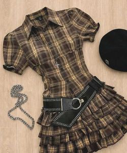 checkered ruffled dress cute