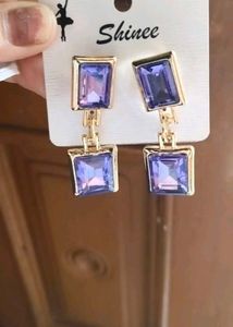Elegant Purple Gemstone Drop Earrings