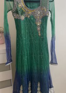 Stunning Green &amp; BlueEmbellished Wedding Kurta Set