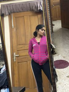 Pink &amp; Grey Striped Hoodie Jacket
