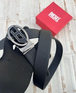 Diesel Black Leather Belt with Silver Buckle
