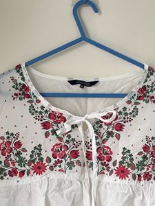 White Floral Print Peplum Top