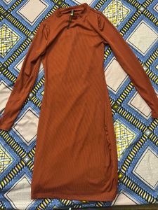 Rust Ribbed Midi Dress