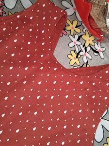 Chic Red Printed Top with Pearl Detail