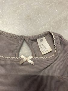 Cute Grey Ribbed Top with Bow Detail