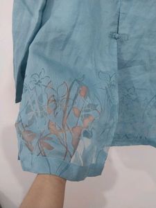 Blue Mandarin Collar Kurti Top