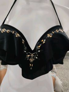 CENSORED European Brand Black Ruffled Halter Bikin