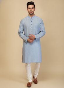Men's Light Blue Striped Kurta