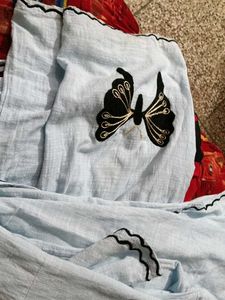 Light Blue Kurta with Butterfly Embroidery