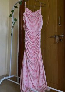 Pink Floral Ruched Maxi Dress