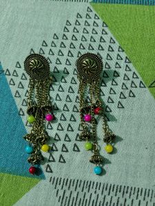 Boho Jhumka Earrings with Beads
