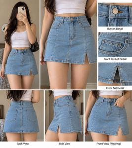 Light Wash Denim Mini Skirt with Slit