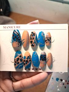Press-On Nails Set - Leopard & Blue