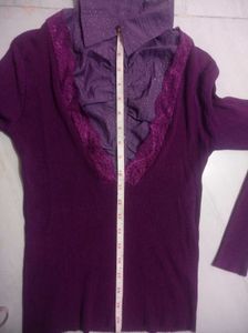 Chic Purple Knit Top with Embellished Collar