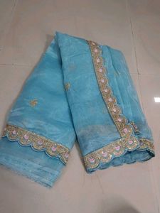 Stunning Blue Embroidered Saree