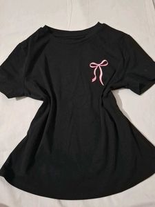Cute Black Crop Top with Pink Bow