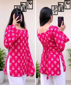 Vibrant Pink Floral Print Kurta_XS