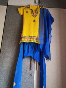 Yellow Kurta Set with Blue Bottoms