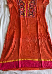 Embroidered Orange Kurta