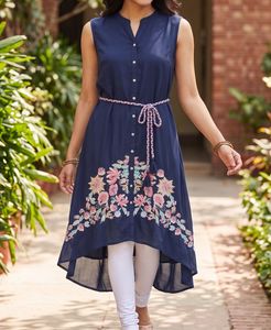 Ateesa Designer Navy Floral Embroidered Suit