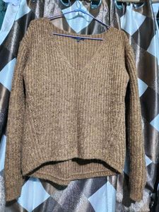 Brown V-Neck Knit Sweater