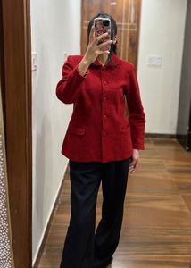 VINTAGE DARK RED TEXTURED BLAZER