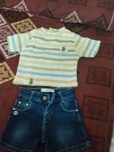 Striped T-shirt & Denim Shorts Set