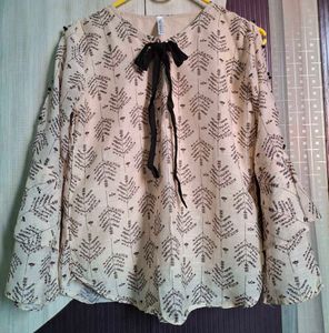 Boho Printed Tie-Neck Bell Sleeve Top