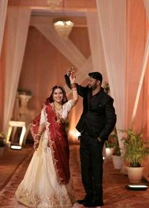 Elegant Cream &amp; Maroon Lehenga Choli