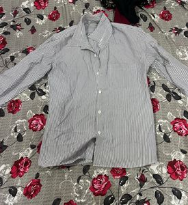 Aesthetic Grey Striped Button-Up Shirt