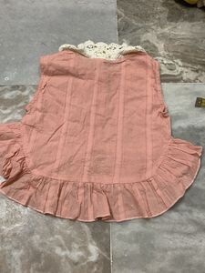 Cute Pink Ruffle Top with Lace Collar