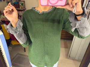 Green Ribbed Sweater with Ruffle Cuffs