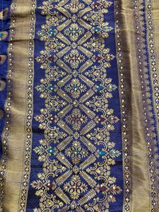 Blue &amp; Gold Silk Saree with Blouse