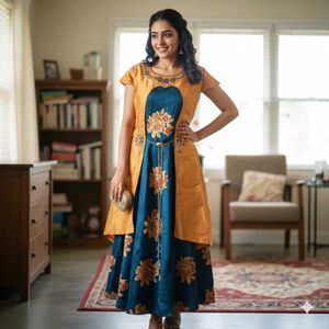 Elegant Floral Print Ethnic Gown