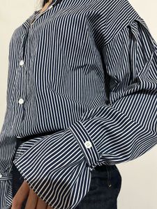 Striped Button-Up Blouse with Dramatic Sleeves