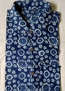 Men's Blue Printed Short Sleeve Shirt