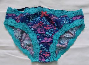 Blue Floral Print Panty With Lace Detail