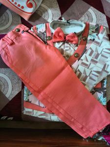 Cute Boys' Printed Shirt with Vest and Bowtie