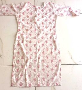 White Kurta with Pink Print