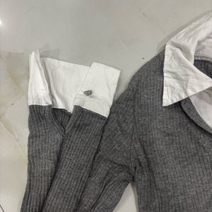 Chic Grey &amp; White Collared Top