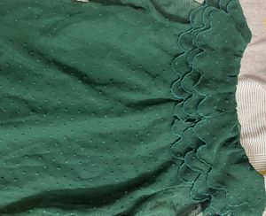 Dark Green Swiss Dot Sheer Ruffle Blouse