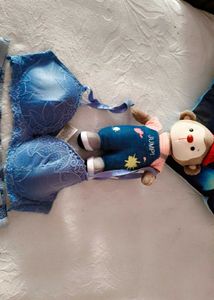 Blue Lace Bra &amp; Sleep Shorts Set