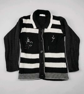 Chic Striped Cardigan with Embroidered Detail